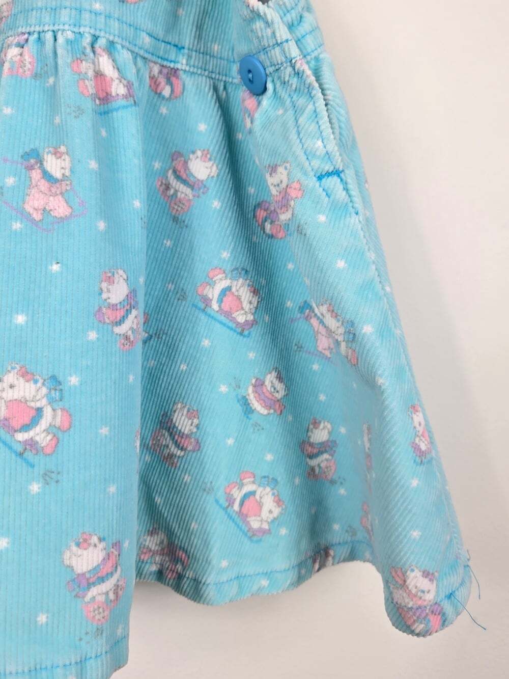 Vintage OshKosh B'Gosh Corduroy Jumper Dress 2T Teddy Bear Sleigh Print Made USA - Picture 4 of 8